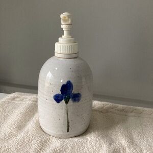 Ceramic Soap Dispenser with Blue Flower Design